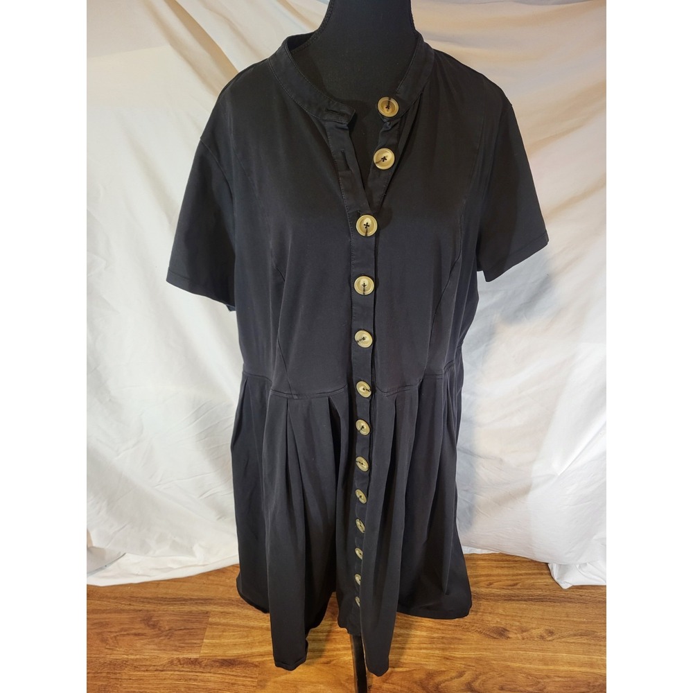 Eshakti Size 3X 26W Black Button Front Midi Dress